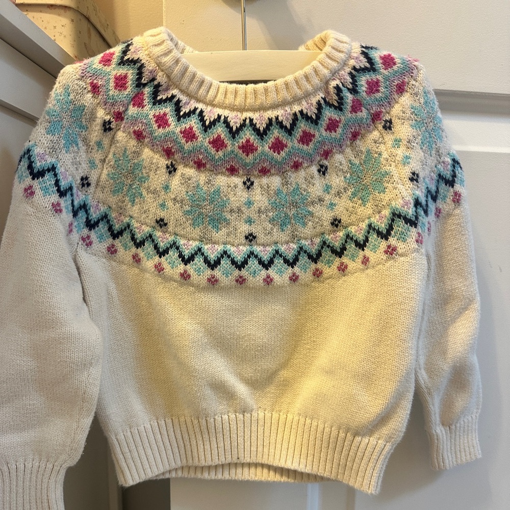 J Crew Cream Fair Isle Snowflake Sweater Sz 3T